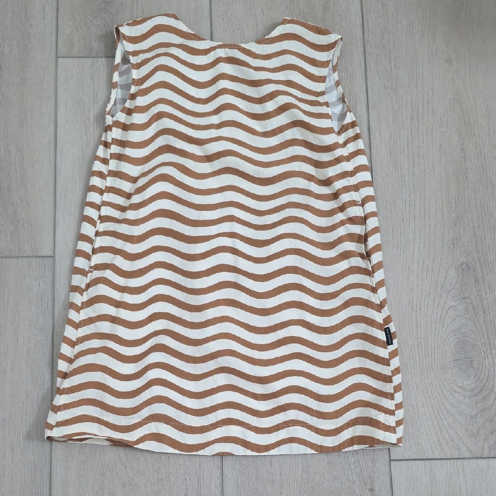 Marimekko Kids Dress with Wavy Brown and White Pattern